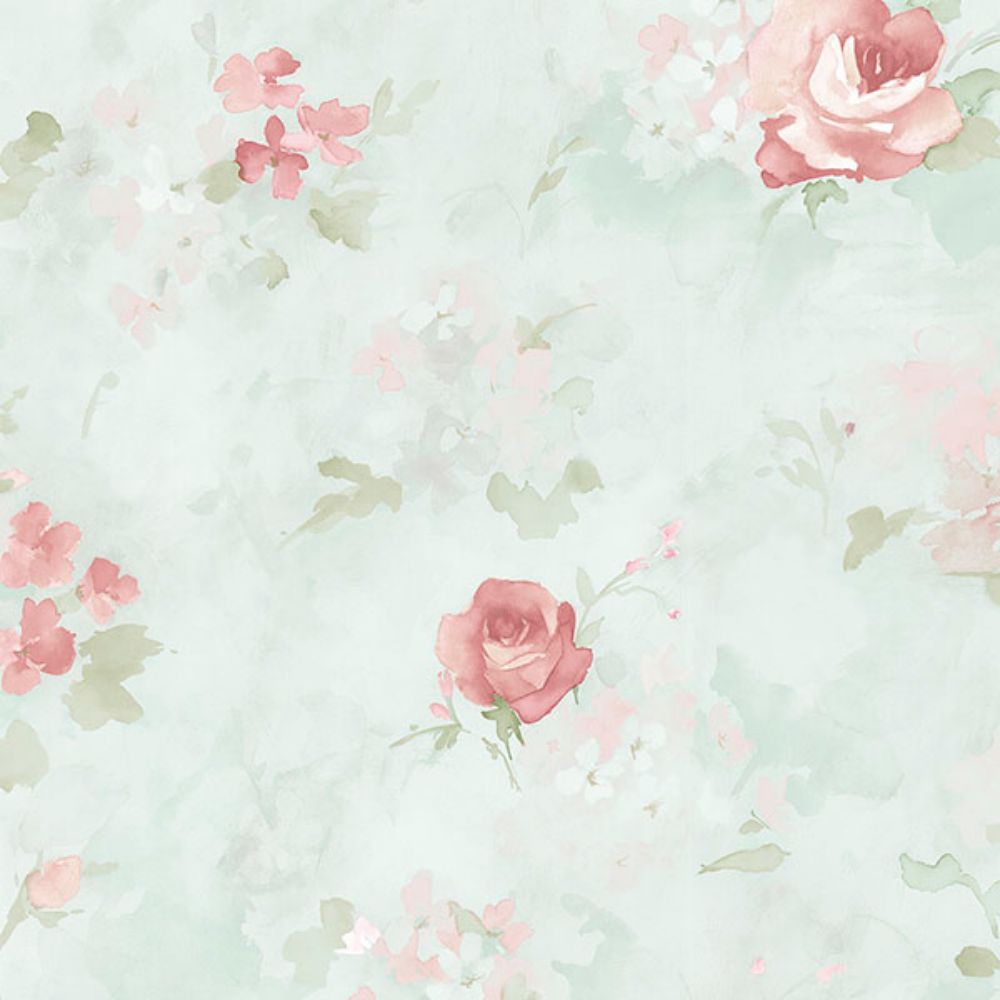 Patton Wallcoverings AB42417 Flourish (Abby Rose 4) Morning Dew Wallpaper in Greens & Pinks 